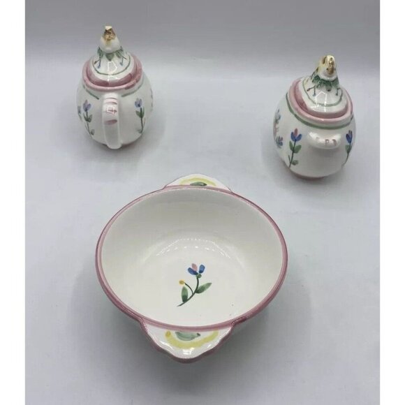 VTG The Haldon Group BUNNY RABBIT FLORAL Ceramic Sugar Creamer Bowl 1990 Cottage - Picture 4 of 16